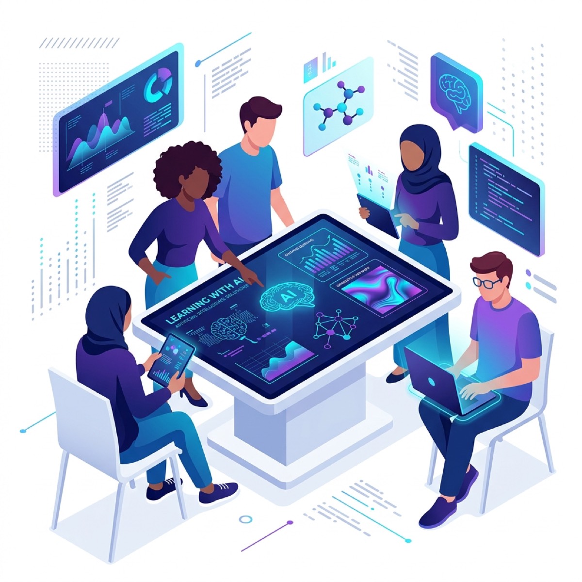 Students learning AI in a modern classroom